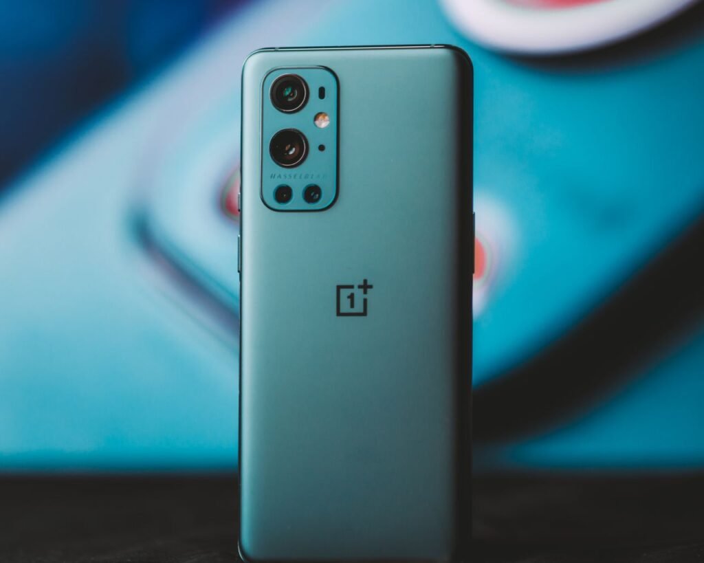 Detailed view of a sleek smartphone with a stylish blurred background emphasizing technology.